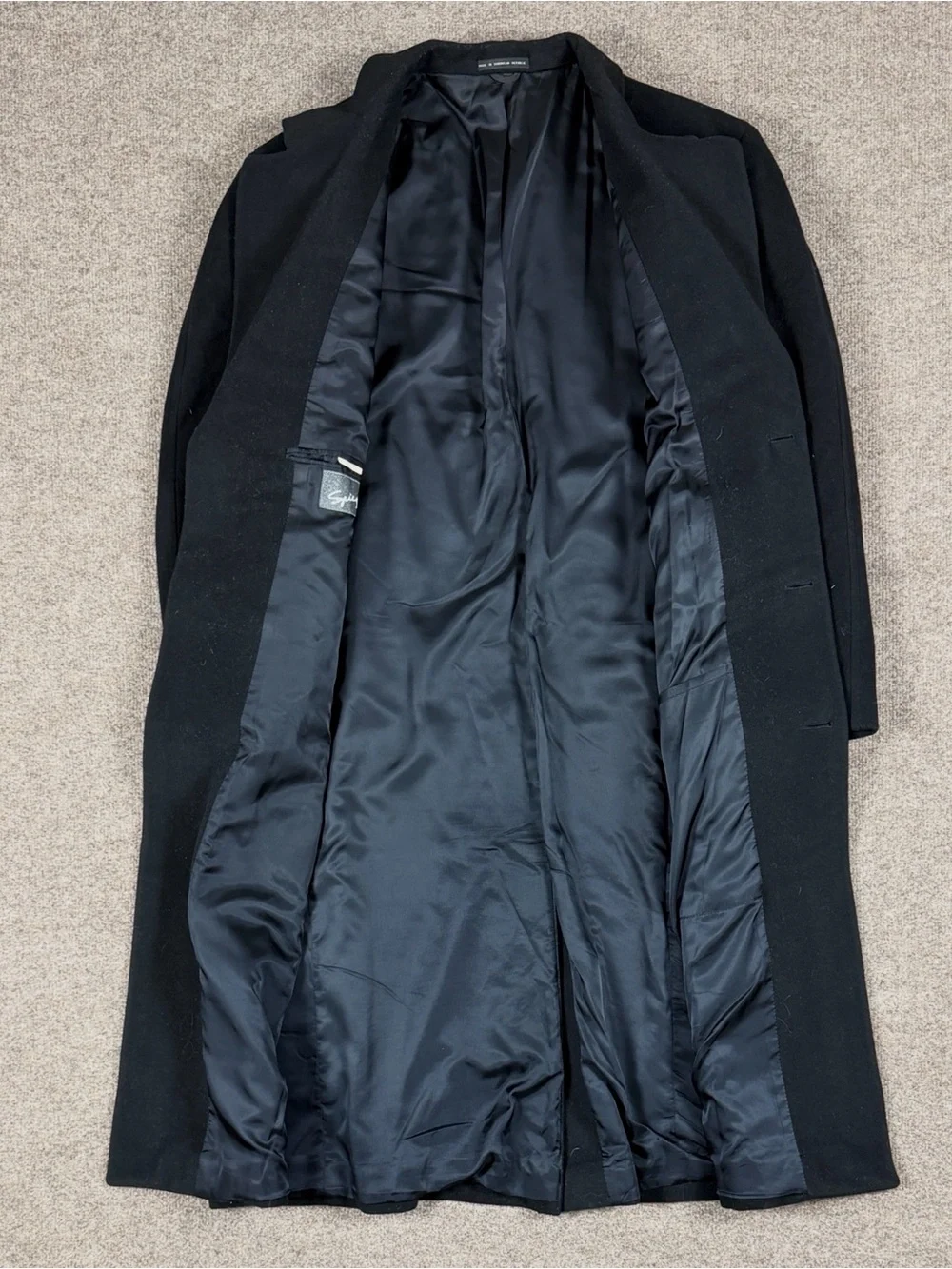 Vintage Black Wool Cashmere Long Overcoat Men’s 42 Large Single Breasted Coat_3